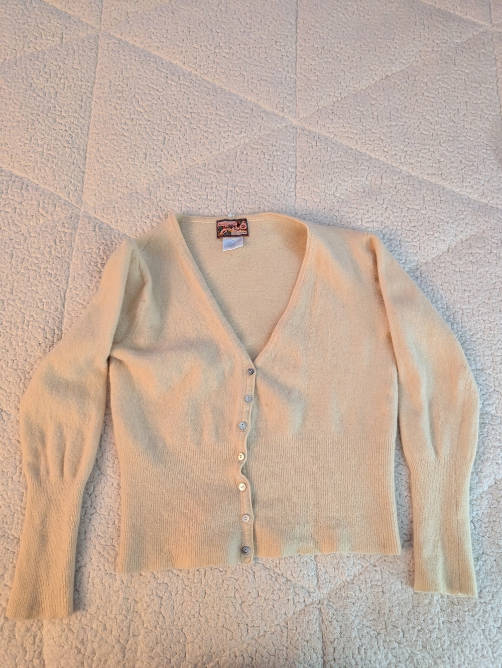 April Cornell Cream V-Neck Button-Front Women’s Sweater Long Cuffs - Picture 7 of 13